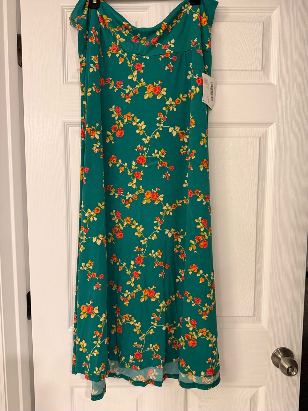 LuLaRoe Teal Floral Maxi Dress with Red and Yellow Blooms